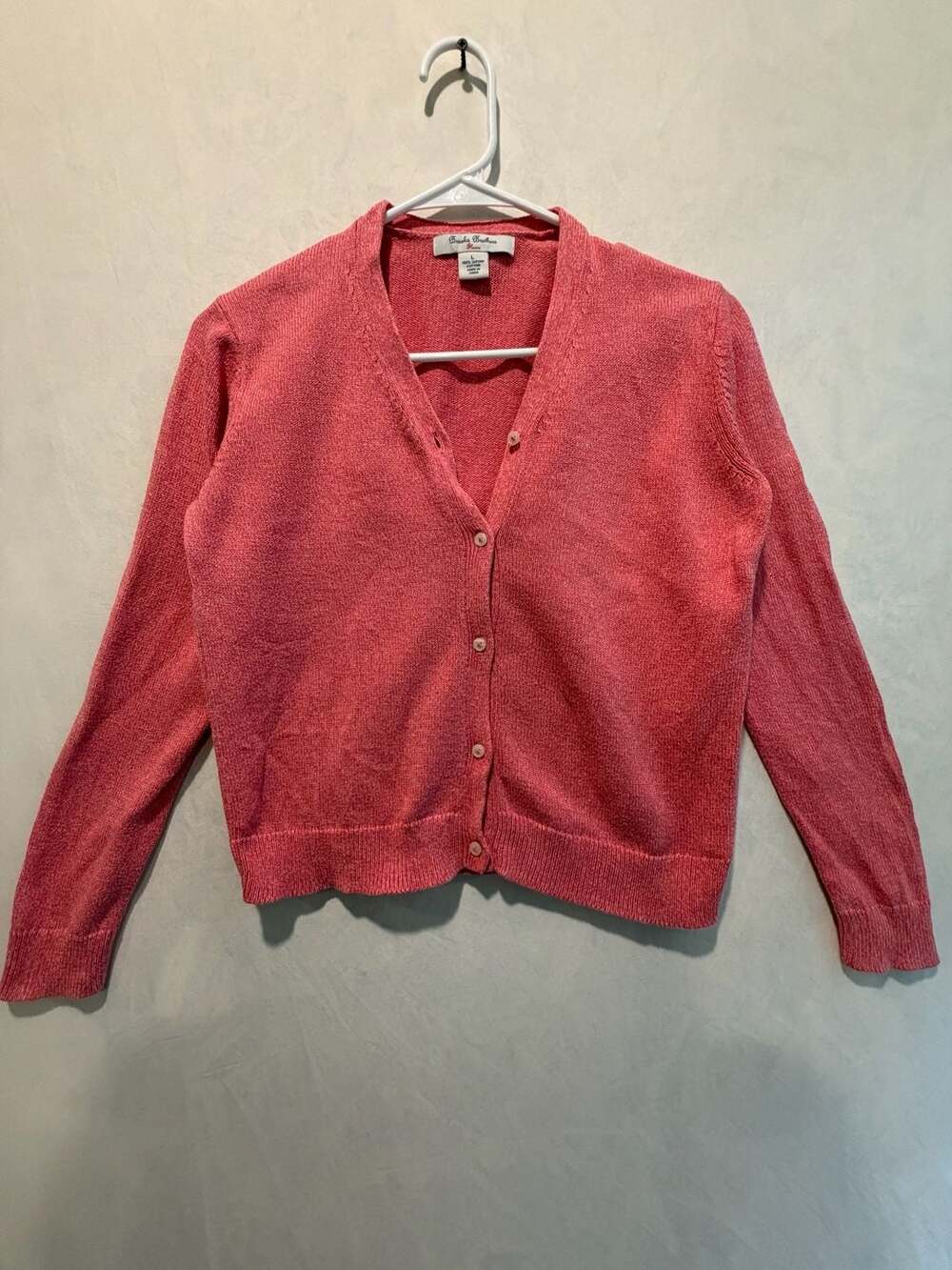 Brooks Brothers Fleece 100% Supima Cotton Pink V-Neck Cardigan Sweater